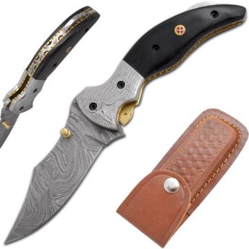 Wild Turkey Handmade Real Hand Made Damascus Steel Folding Knife